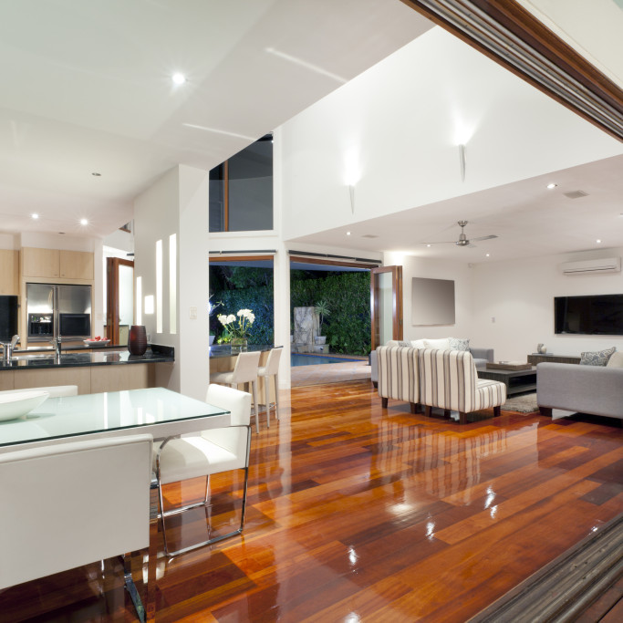 Luxurious home interior with large sliding doors